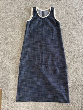 Minimalist Dark Blue Heathered Maxi Dress - Contrast Trim Sleeveless